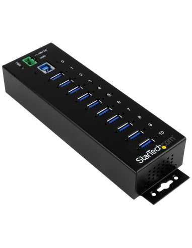 StarTech.com Hub Industrial de 10 Puertos USB 3.0 - 5Gbps - Ladrón Concentrador USB-A con Protección Antiestática ESD y