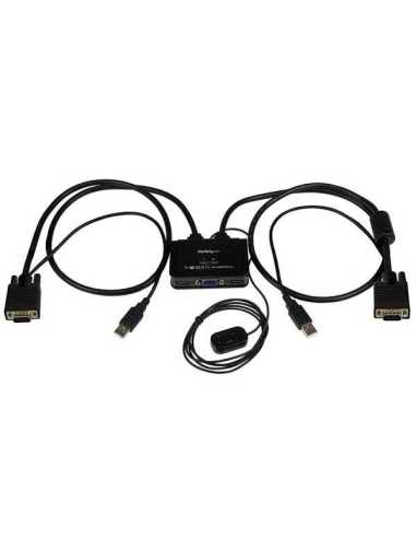 StarTech.com Switch Conmutador KVM de Cable con 2 Puertos VGA USB Alimentado por USB con Interruptor Remoto
