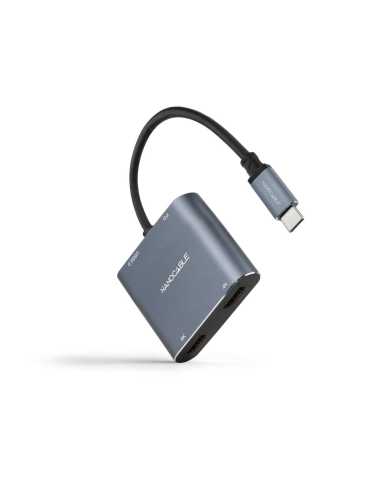 Nanocable Conversor USB-C a 2xHDMI USB2.0 PD, 15 cm, Gris