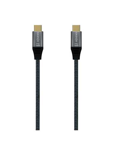 AISENS Cable USB 2.0 Aluminio 5A 100W E-Mark, USB-C M-USB-C M, Gris, 2.0M