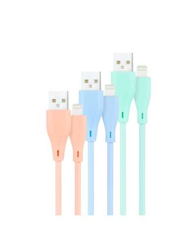 Nanocable 3 Cables Lightning a USB 2.0, Lightning M-USB A M, Rosa, Azul y Verde, 1 m
