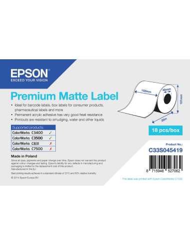 Epson Rollo continuo de Premium Matte Label, 102 mm x 35 m