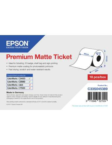 Epson Rollo de Premium Matte Ticket, 80 mm x 50m