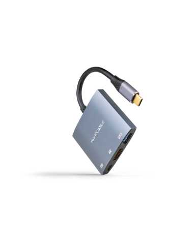Nanocable Conversor USB-C a HDMI USB3.0 USB-C PD, 15 cm, Gris