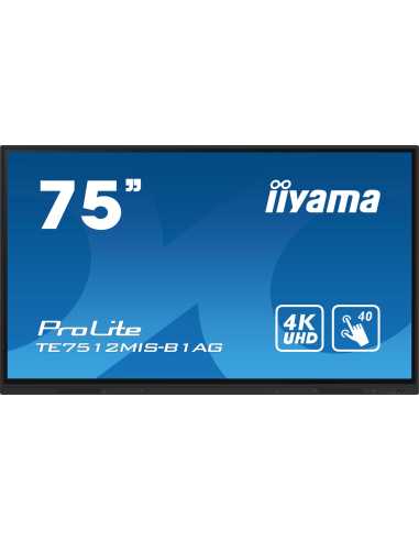 iiyama PROLITE Pantalla plana para señalización digital 190,5 cm (75") Wifi 400 cd m² 4K Ultra HD Negro Pantalla táctil