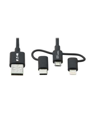 Tripp Lite M101-006-LMC-BK Cable de Sincronización y Carga USB A a Lightning Universal, USB Micro B y USB C, Certificado MFi,