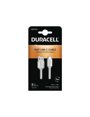 Duracell USB5031W cable USB 1 m 3.2 Gen 1 (3.1 Gen 1) USB A USB C Blanco