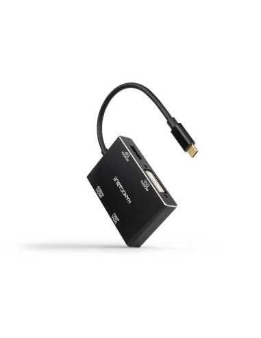 Nanocable Conversor USB-C M a HDMI H + DVI H + DP H + VGA H, Negro, 10 cm