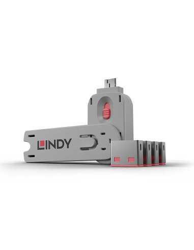 Lindy 40450 bloqueador de puerto Bloqueador de puerto + clave USB tipo A Rosa Acrilonitrilo butadieno estireno (ABS) 5 pieza(s)