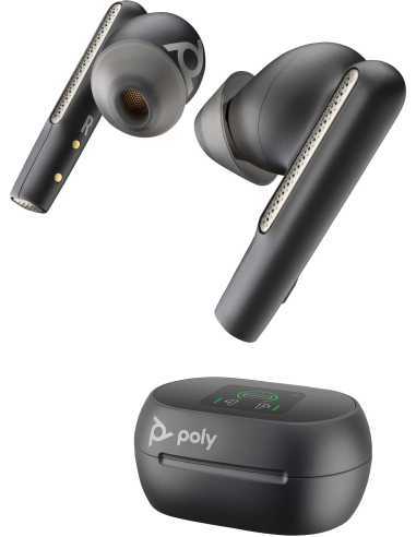 POLY Intrauriculares Voyager Free 60+ UC M color Negro Carbono +Adaptador USB-C BT700 +Estuche de carga con pantalla táctil