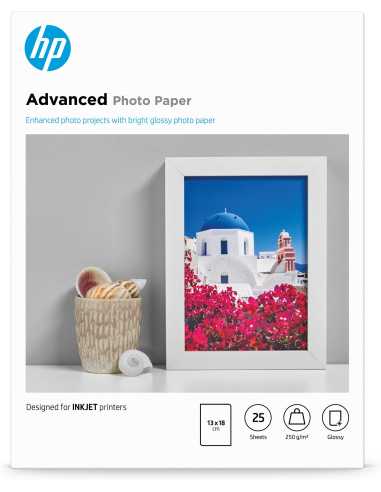 HP Papel fotográfico Advanced, brillante, 250 g m2, 13 x 18 cm (127 x 178 mm), 25 hojas