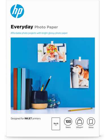 HP Papel fotográfico Everyday, brillante, 200 g m2, 10 x 15 cm (101 x 152 mm), 100 hojas