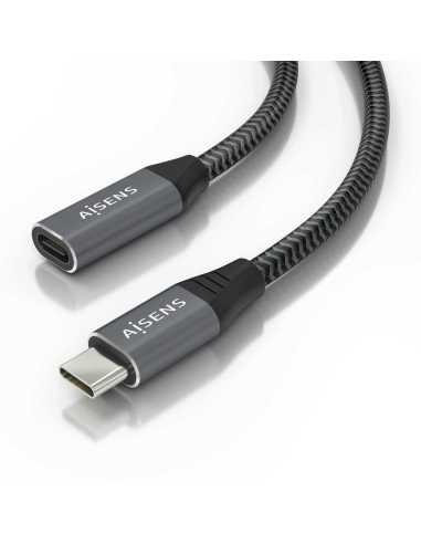 AISENS Cable USB 3.2 Gen2x2 Aluminio 20Gbps 8K@30Hz 5A 100W, Tipo USB-C M-USB-C H, Gris, 2.0 m