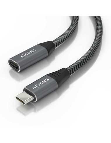 AISENS Cable USB 3.2 Gen2x2 Aluminio 20Gbps 8K@30Hz 5A 100W, Tipo USB-C M-USB-C H, Gris, 0.5 m