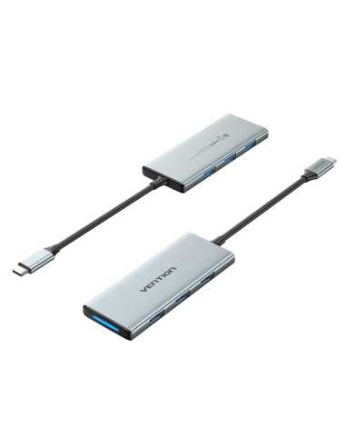 Vention Docking USB Tipo-C TOPHB 1xHDMI 3xUSB 1xLector Tarjetas SD y MicroSD Gris