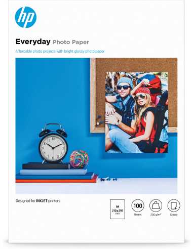 HP Papel fotográfico Everyday, brillante, 200 g m2, A4 (210 x 297 mm), 100 hojas