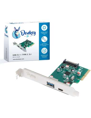 Donkey pc - Tarjeta de expansión PCIE 1 Puerto USB 3.1 Type A + 1 Puerto USB 3.1 Tipo C.