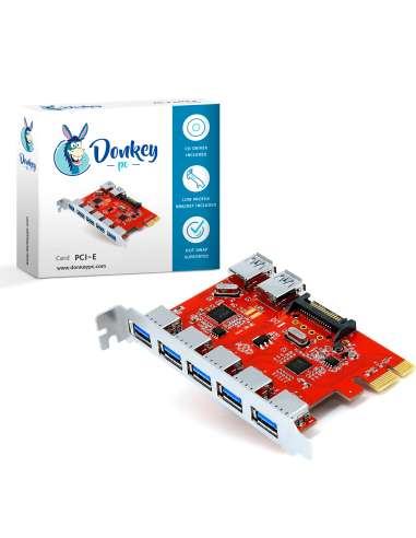 Donkey pc Tarjeta de extensión PCIe a USB, PCI-E a 5 Puertos USB 3.0 y 2 Puertos internos USB 3.0.