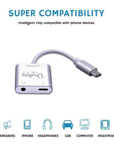DONKEY PC – Adaptador USB c a Jack 3.5 mm con Carga rápida USB c