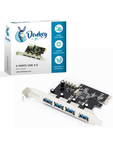 Donkey pc - Tarjeta controladora USB 3.0 Alta Velocidad | 4 Puertos en Adaptador PCI Express | Hub USB 3.0 hasta 5Gb d