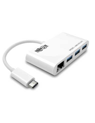 Tripp Lite Hub Portatil de 3 Puertos USB 3.1 Gen 1, USB-C a (x3) USB-A, con Puerto Gigabit Ethernet, Compatible con