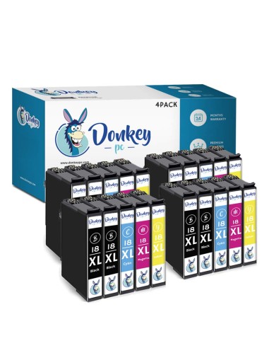 Donkey PC - Cartuchos 4X compatible de Tinta 18XL Pack impresoras Epson | Alta calidad y rendimiento