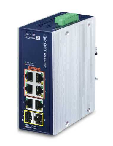 PLANET IP30 Industrial 4-Port No administrado Gigabit Ethernet (10 100 1000) Energía sobre Ethernet (PoE) Azul, Blanco