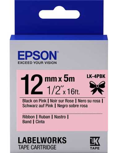 Epson Cartucho de etiquetas de cinta satinada LK-4PBK negro rosa de 12 mm (5 m)