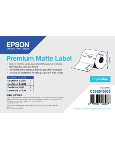 Epson Premium Matte Label - Die-cut Roll 102mm x 152mm, 225 labels