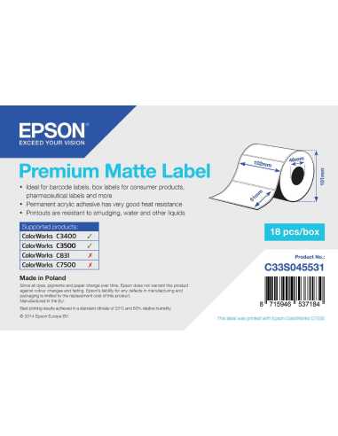 Epson Premium Matte Label - Die-cut Roll 102mm x 51mm, 650 labels