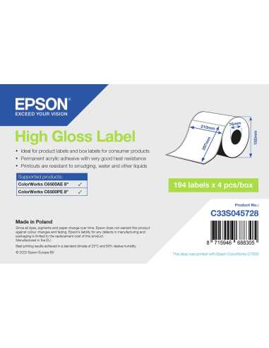 Epson High Gloss Label - Die-Cut Roll 210mm x 297mm, 194 labels