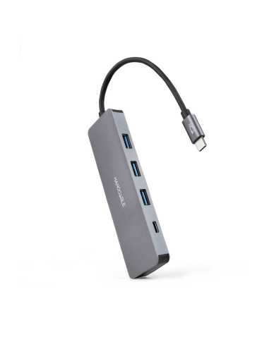 Nanocable Hub USB-C a 3xUSB3.0 H + 1xUSB-C H Aluminio 10 cm, Gris
