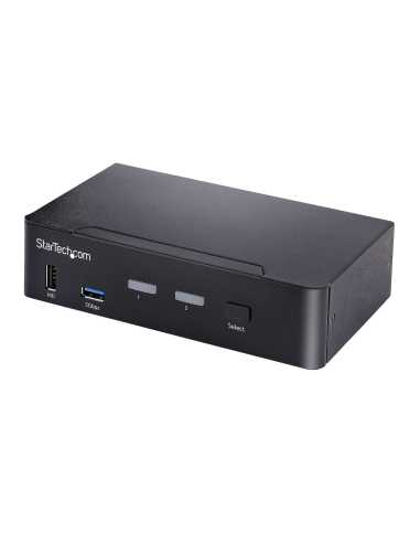 StarTech.com Switch Conmutador KVM USB C Tipo C, KVM de 2 puertos DisplayPort con Vídeo UHD HDR de 4K 60Hz, Audio de 3,5mm, Hub