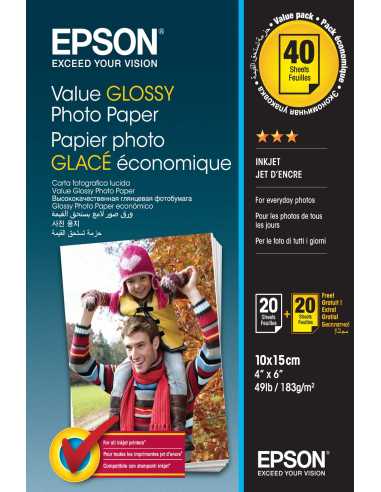 Epson Value Glossy Photo Paper - 10x15cm - 2x 20 Hojas (BOGOF)
